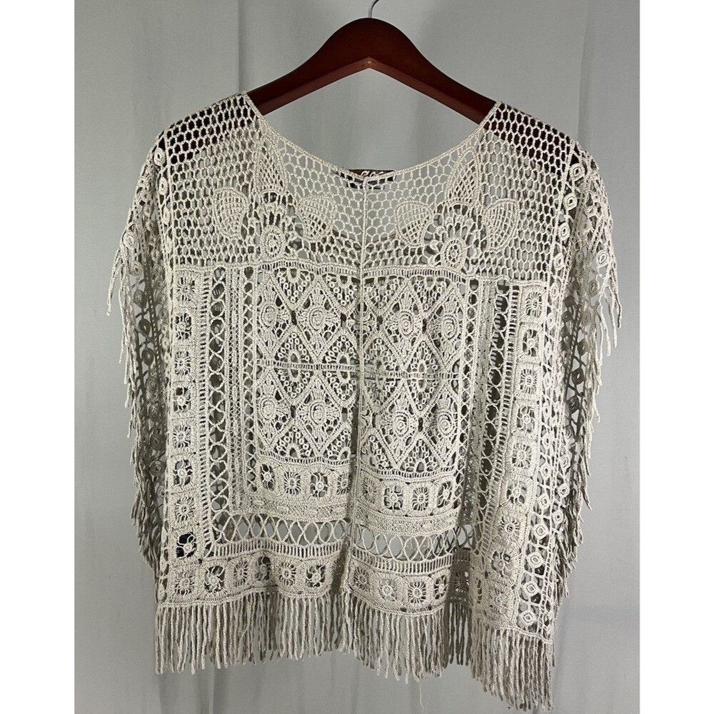 a new day Crochet Fringe Boho Tunic Top in Cream - Picture 2 of 10